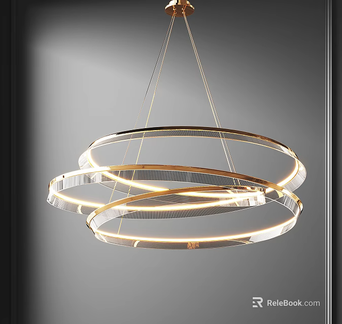 Modern Circular Ring Chandelier With Layered Metal Frame And Illuminated Design 3d model 