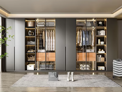 Modern Wardrobe With Glass Doors And Organized Storage For Clothes And Accessories 3d model