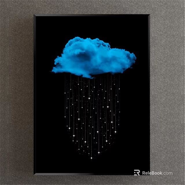 Modern Blue Cloud Decorative Artwork With Hanging Stars On Black Background 3d model 