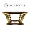 Hand Made Round Coffee Table With Marble Top And Gold Carved Legs Made In Italy
