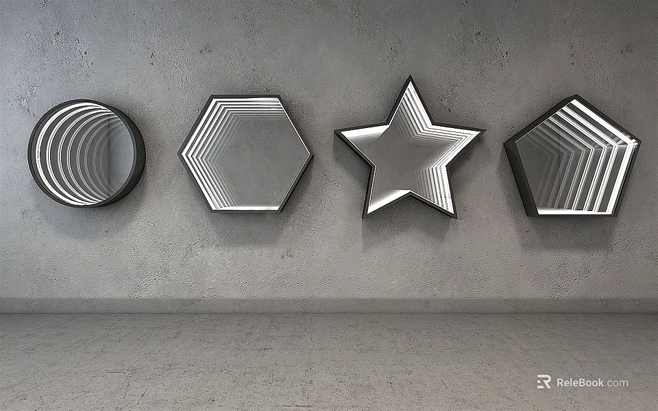Commercial Equipment Modern Geometric Decorative Mirrors Round Hexagon Star Irregular Shapes 3d model 