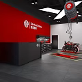 Modern Showroom Interior Design With Red Navy Reception Desk RBP Logo And Display Areas