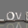 3D LOVE Letters With Light Bulbs And Metallic Finish On Reflective Base
