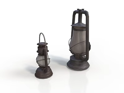 Vintage Metal Lanterns With Glass Shades In Different Sizes And Classic Design 3d model