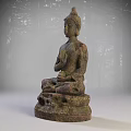 Two Seated Buddha Sculptures With Intricate Carving Details And Textured Surfaces
