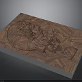 Detailed 3D Wooden Terrain Model With Carved Structures And Textured Base
