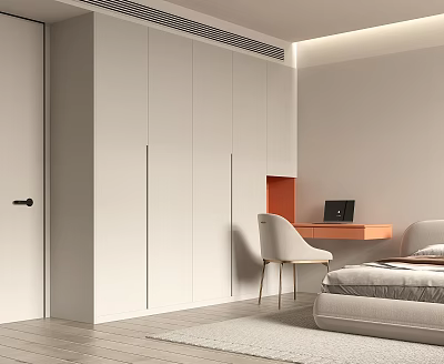 Modern White Wardrobe Interior Design In Bedroom With Built in Desk And Chair 3d model