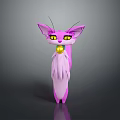 Cute Purple Cartoon Cat With Yellow Eyes And Green Gem Collar Standing On Dark Background