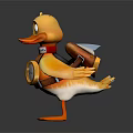 Yellow Cartoon Duck Character Standing With Orange Feet And Backpack Headlamp