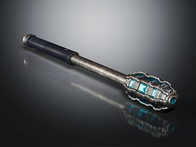 Ornate Metallic Staff Featuring Blue Gemstones And Leather Wrapped Handle 3d model