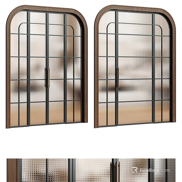 Modern Sliding Doors With Black Metal Frame And Vertical Striped Glass 3d model 
