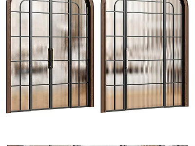 Modern Sliding Doors With Black Metal Frame And Vertical Striped Glass 3d model