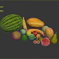 Colorful Assorted Fresh Fruits Watermelon Banana Mango Apple Pear Strawberry Arranged Together on Black Background