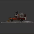Weathered Red Truck With Front Snow Plow And Custom Roof Structure Build