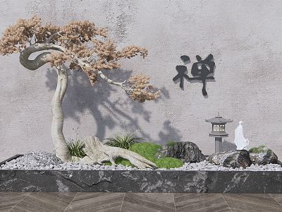 Modern landscape sketch courtyard sketch pine tree sketch stone withered mountain stone model