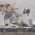 Modern landscape sketch courtyard sketch pine tree sketch stone withered mountain stone 3d model