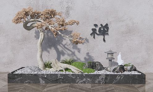 Modern landscape sketch courtyard sketch pine tree sketch stone withered mountain stone 3d model