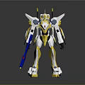Game And Movie Character Mechanical Robot Design With Yellow White Armor And Blue Weapon 3d model