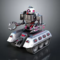 Mechanical Robot Character With Tracked Base And Robotic Arm Features 3d model