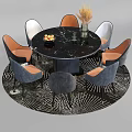Modern Dining Table Set with Round Table Mixed Color Chairs Circular Mirror and Patterned Rug 3d model