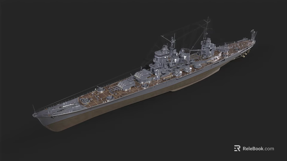 Realistic Battleship 3D Model Featuring Deck Gun Turrets Masts And Structural Details 3d model 