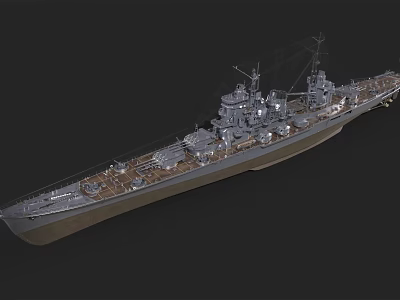 Realistic Battleship 3D Model Featuring Deck Gun Turrets Masts And Structural Details 3d model