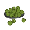 Fresh Green Apples Arranged on a Black Plate with Some Scattered Around