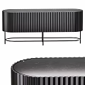 Modern Black Round Coffee Table With Vertical Stripes And Metal Base 3d model