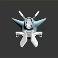 Abstract 3D Model With Light Blue Body White Components And Transparent Geometric Parts