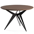 Modern Round Side Table With Wooden Tabletop And Black Metal Crossed Legs