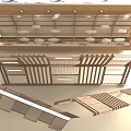 Modern Wooden Ceiling Design With Layered Slats And Grid Pattern Structure