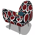 Stylish Accent Chair With Black Red White Abstract Pattern Fabric And Metallic Legs