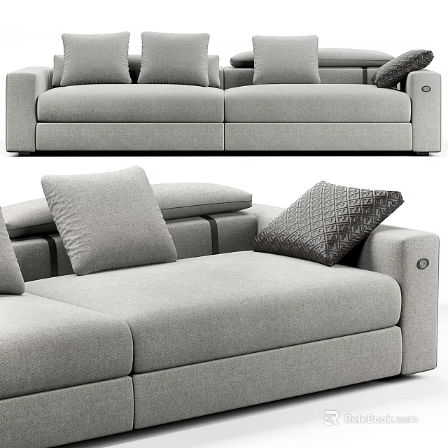 Modern Gray Two Seater Sofa With Decorative Pillows And Upholstered Design 3d model 