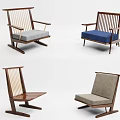 Wooden Frame Leisure Chairs With Armrests And Gray Blue Beige Cushions In Simple Design