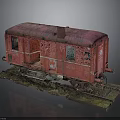 Old Red Rusty Train Carriage With Worn Body And Metal Wheels On Display Track