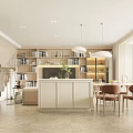 Modern Living Dining Room With Beige Sofa Round Coffee Table Dining Chairs And Pendant Lights