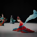 Group of People in Traditional Costumes Performing Elegant Dance With Flowing Ribbons