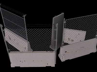 Metal Mesh Fence Construction Components With Concrete Base And Metal Posts 3d model