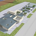 Modern Museum Building With Glass Facade Stone Wall And Green Lawn Design