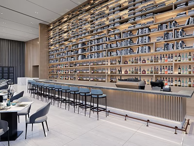 Modern Bar Interior Design With Wine Racks Bar Counter Bar Stools And Seating Area 3d model