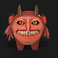 Red Cartoon Monster Character With Horns Wings Big Eyes And Funny Smile