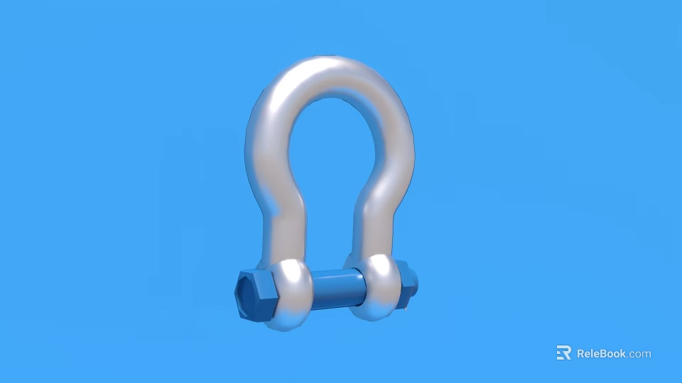 Industrial Silver Metal Shackle Featuring Blue Bolts On Blue Background 3d model 