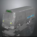 Silver Modern Van With Green Top Sign Blue Side Graphics And Reflective Surface