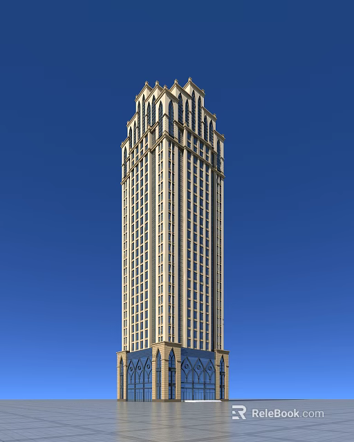 Tall Commercial Complex Tower With Light And Dark Facade And Numerous Windows 3d model