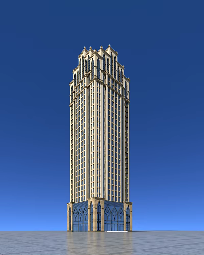 Tall Commercial Complex Tower With Light And Dark Facade And Numerous Windows 3d model