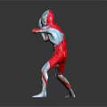 Ultraman In Silver Helmet Red Silver Suit With Fighting Pose On Grey Background