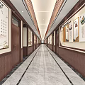 Chinese Style Elevator Hallway With Traditional Chinese Medicine Culture Paintings Wooden Walls And Marble Floors