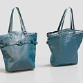 Two Metallic Blue Tote Bags With Shiny Surface And Dual Handles Buckle Straps