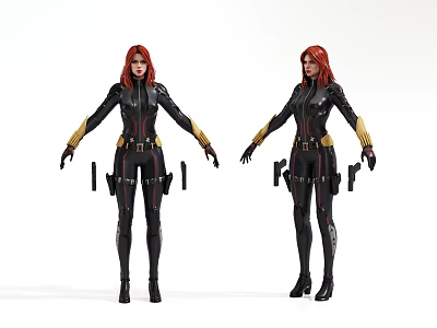 Game Movie Character With Red Hair In Black Tactical Suit Holding Weapons 3d model