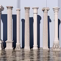 Roman Columns in Various White Stone Styles as Decorative Interior Design Elements 3d model